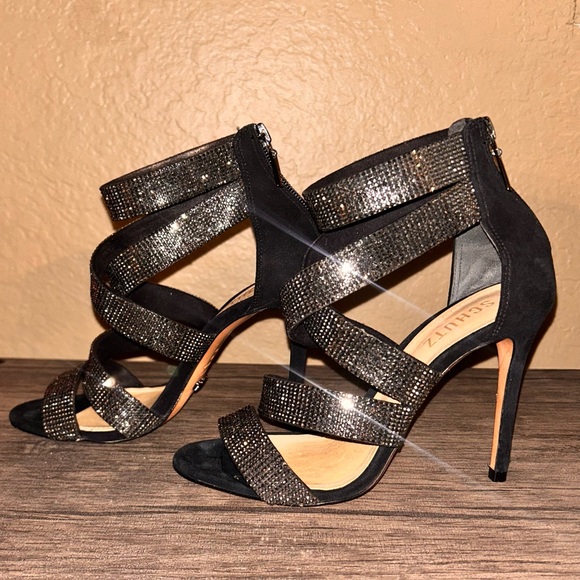 Schultz crystal wrap black suede heels - Picture 5 of 10
